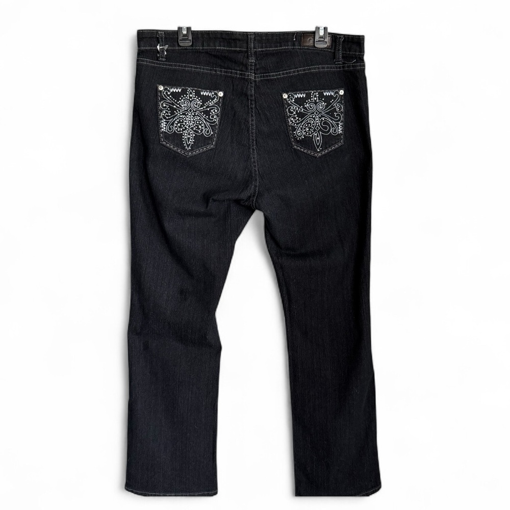 d.kin 16W Plus Size Dark Wash Denim Embroidered Bootcut Stretch Jeans - Picture 5 of 11